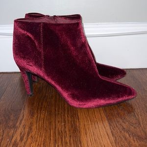 Maroon velvet booties— perfect for fall!